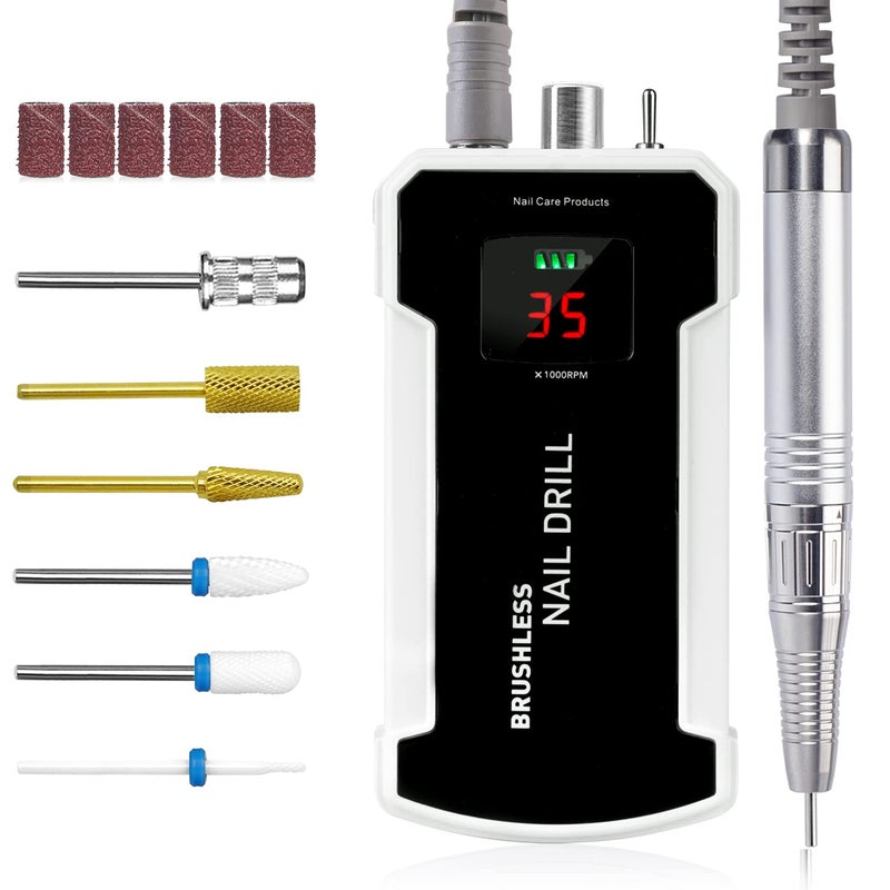 Professional Nail Drill Machine IMENE 35000RPM Portable Brushless Nail Drills Rechargeable EFile Nails Drill Perfect for Acrylic Gel Natural Nails Black